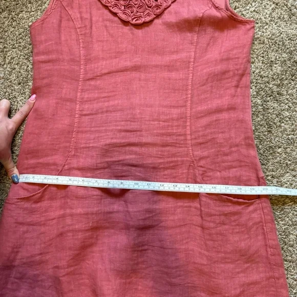 Blu Orchid Coral Pink Italian Linen Rosette Neck Sleeveless Mini Shirt Dress Med - Picture 9 of 13